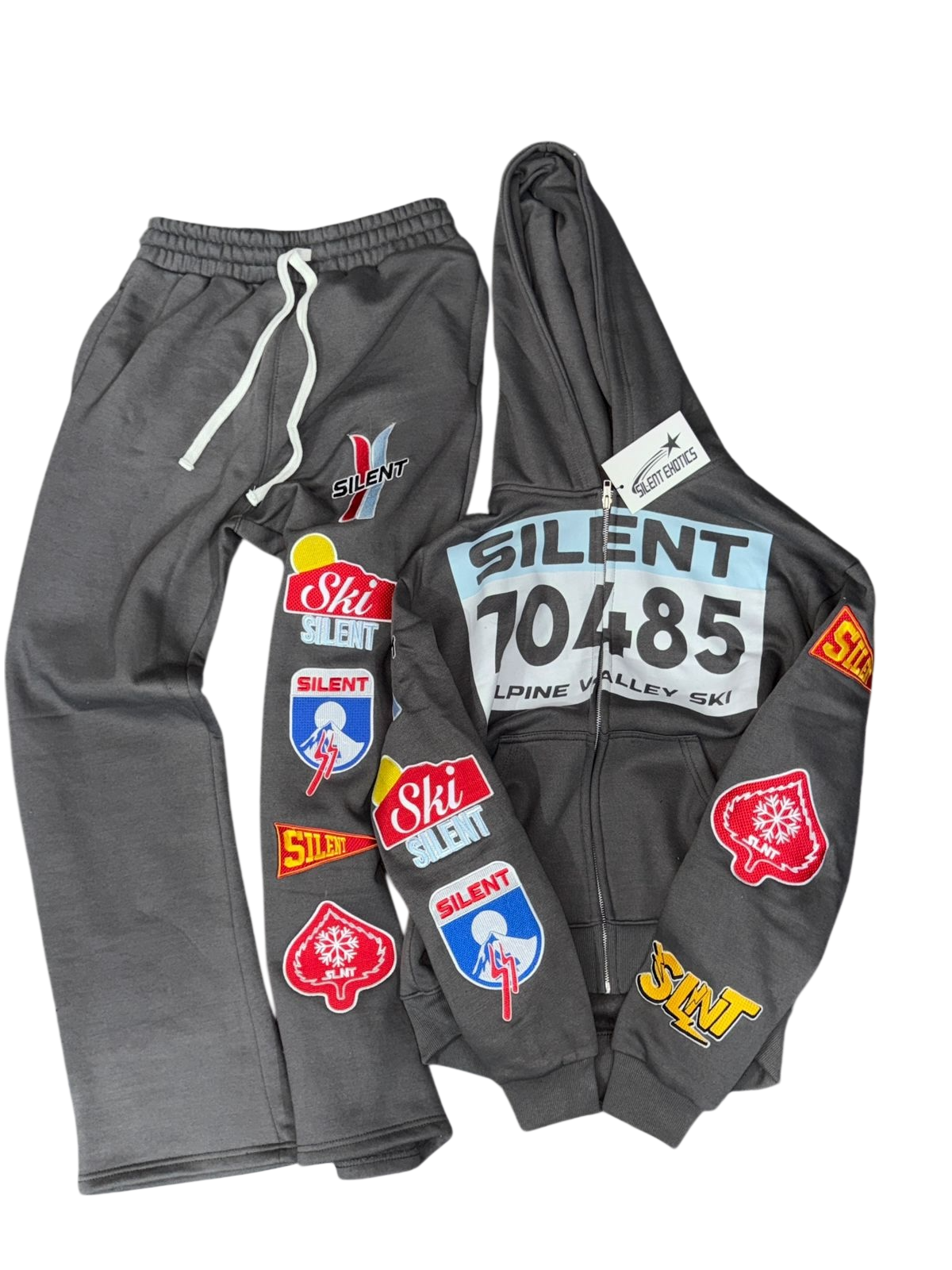 70485 GREY SET featuring a lightweight cotton hoodie and matching pants, perfect for any weather.