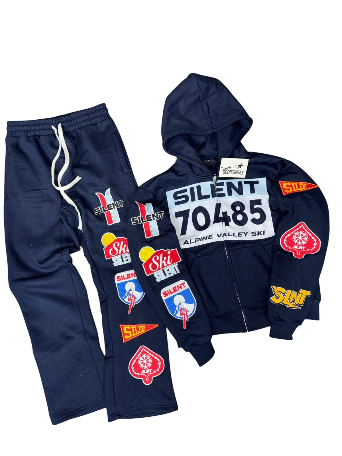 70485 NAVY SET featuring lightweight cotton hoodie and pants, true to size fit, ideal for any weather.